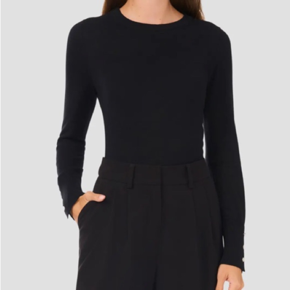 NWT Halogen Black Crew Neck Sweater with Sparkly cuff buttons